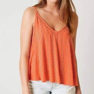 Free People Peach Studded Women's Top size L Sleeveless Rhinestones LOOK READ
